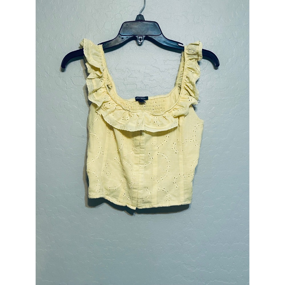 Butter yellow eyelet ruffle bustier cottagecore, garden fairy size medium